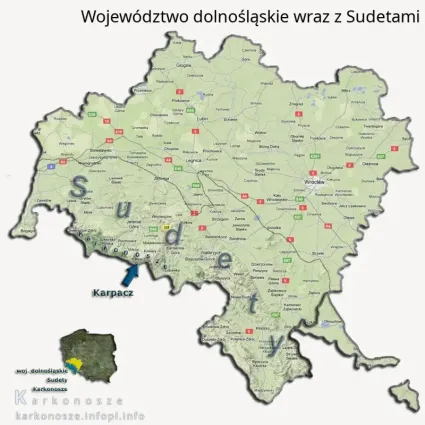 Mapa woj. dolnośląskiego wraz z Sudetami